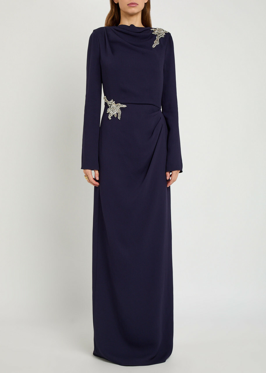 Erdem Crystal-embellished Crepe Gown Navy