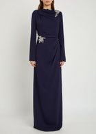 Erdem Crystal-embellished Crepe Gown Navy