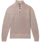 Loewe - Ribbed Mélange Cotton-Blend Henley Sweater - Neutrals