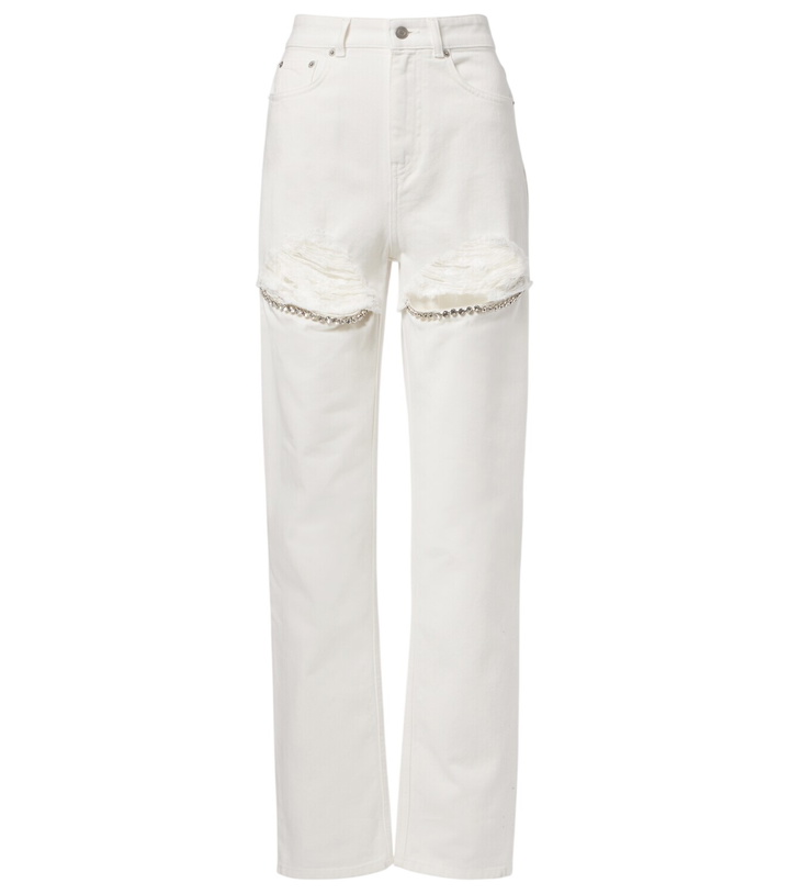 Photo: Area Distressed embellished wide-leg jeans