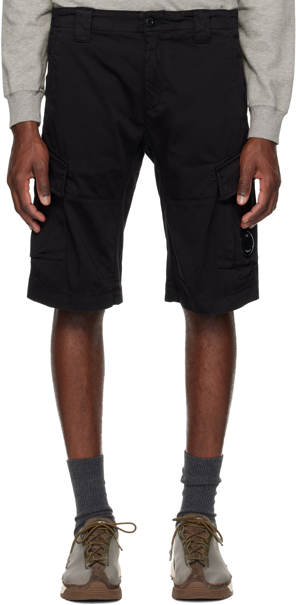 C.P. Company Black Stretch Sateen Cargo Lens Shorts