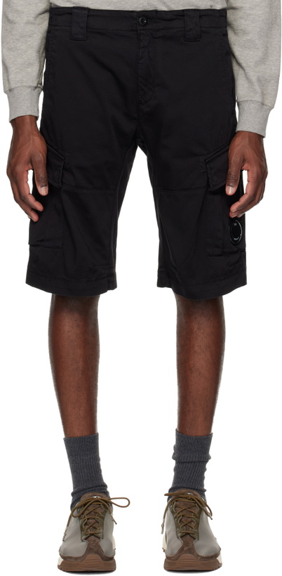 Photo: C.P. Company Black Stretch Sateen Cargo Lens Shorts