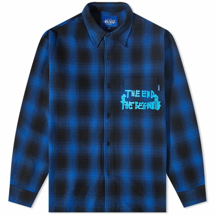 Photo: Awake NY End & Beginning Embroidered Flannel Shirt in Blue