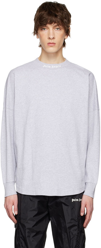 Photo: Palm Angels Grey Cotton Long Sleeve T-Shirt