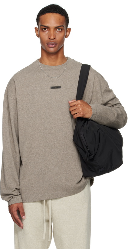 Photo: Fear of God ESSENTIALS Brown Classic Fit Long Sleeve T-shirt