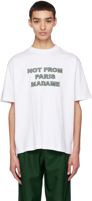 Photo: Drôle De Monsieur White 'Le T-Shirt Slogan Tartan' T-Shirt