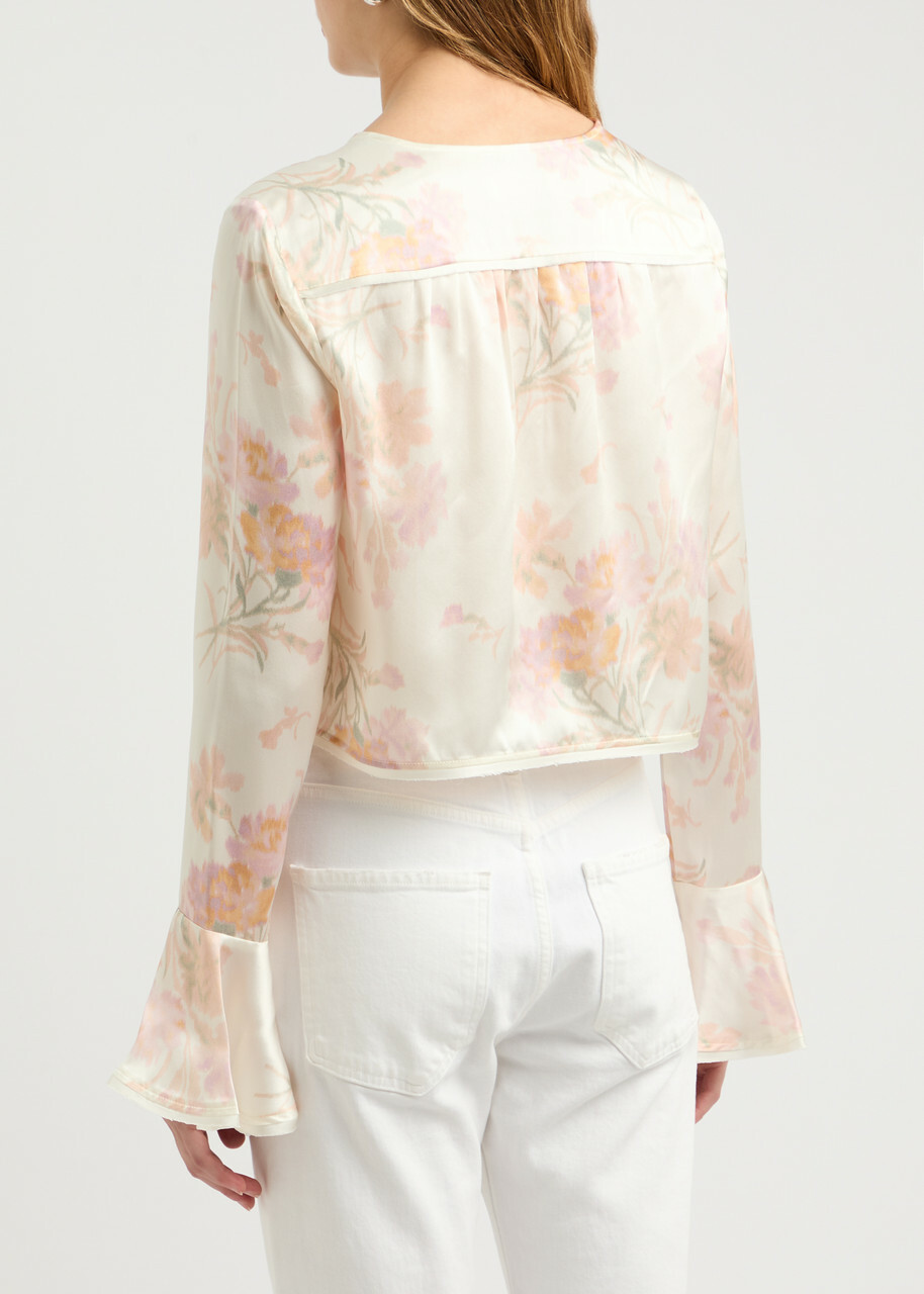 Loveshackfancy Lyndon Floral-print Silk-satin top Pink And White