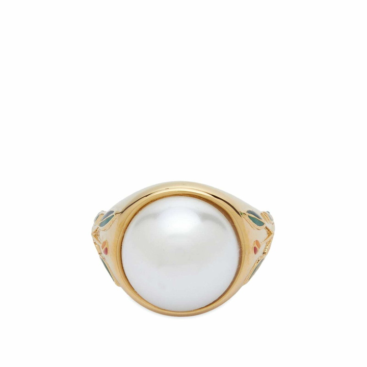 Photo: Casablanca Men's Pearl Signet Ring in Gold/Pearl/Green