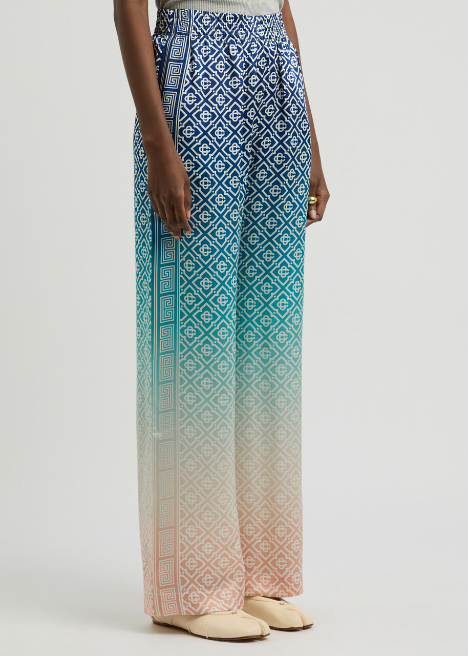 Casablanca Logo-monogrammed Dégradé Silk Trousers Blue