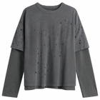 BEAMS Men's Layered Damage Long Sleeve T-Shirt in Black/Black