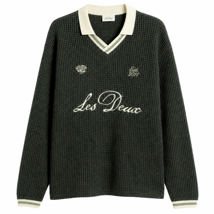 Photo: Les Deux Men's Waffle Long Sleeve Football Jersey in Rosin Green