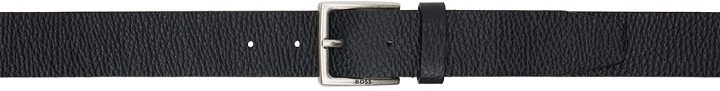 Photo: BOSS Black Grained Italian-Leather Logo Buckle Belt