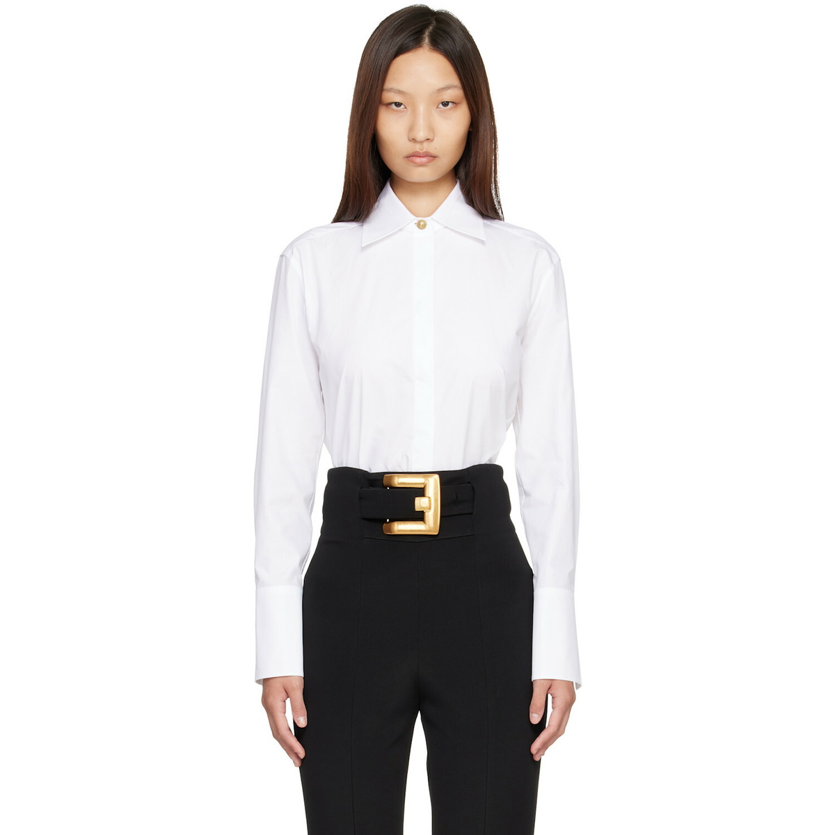 BALMAIN White Cotton Poplin Shirt