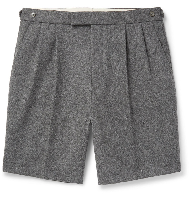 Photo: GUCCI - Wide-Leg Pleated Wool-Flannel Shorts - Gray