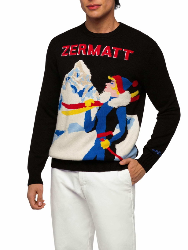 Photo: MC2 Saint Barth Crewneck Sweater Heron With Zermatt Postcard Jacquard