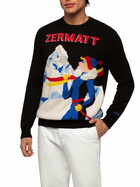 MC2 Saint Barth Crewneck Sweater Heron With Zermatt Postcard Jacquard