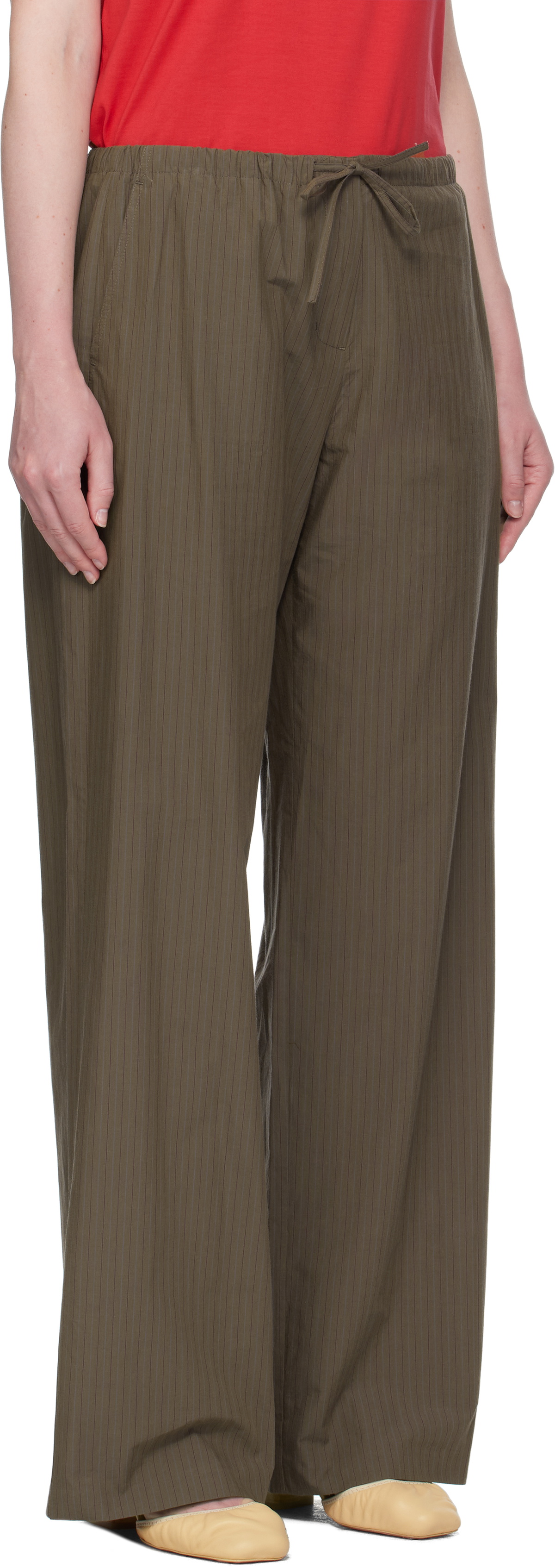 AMOMENTO Brown Stripe Banding Lounge Pants