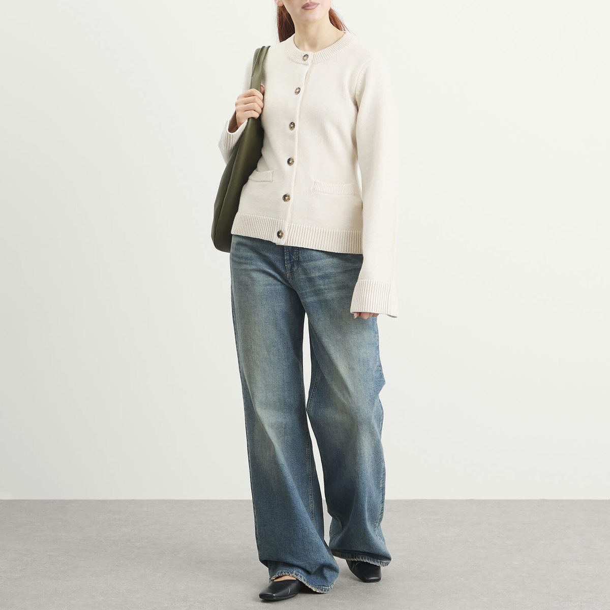 Good American Women's Button Front Knit Cardigan in Vanilla