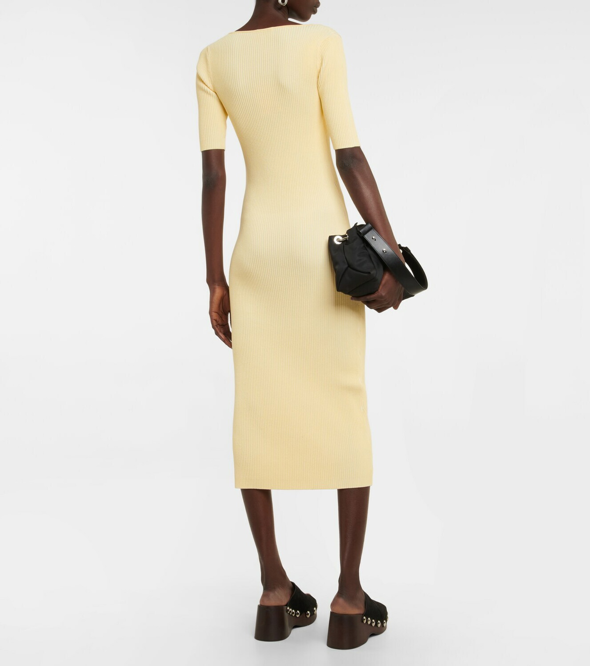 ganni ribbed knit midi dress Ganni Melange Knit Midi Dress - Black