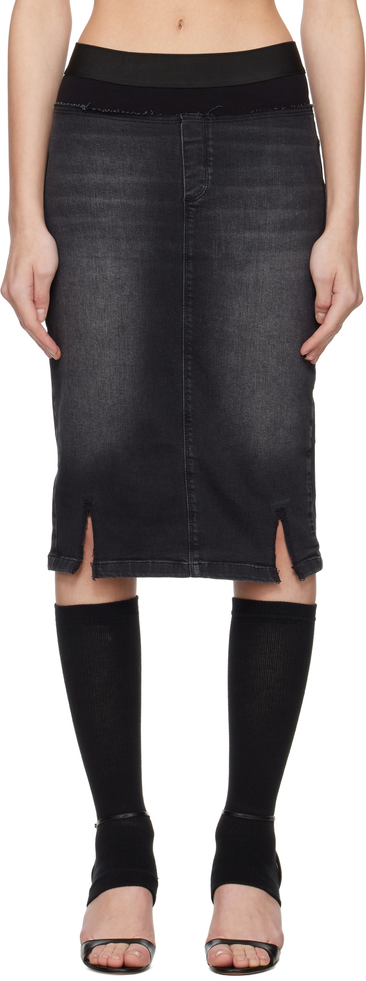 Prototypes Black Waistband Pencil Denim Midi Skirt