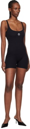 Marine Serre Black Moon Logo Ribbed Jersey Short Jumpsuit