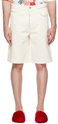 Marni White Embroidered Denim Shorts