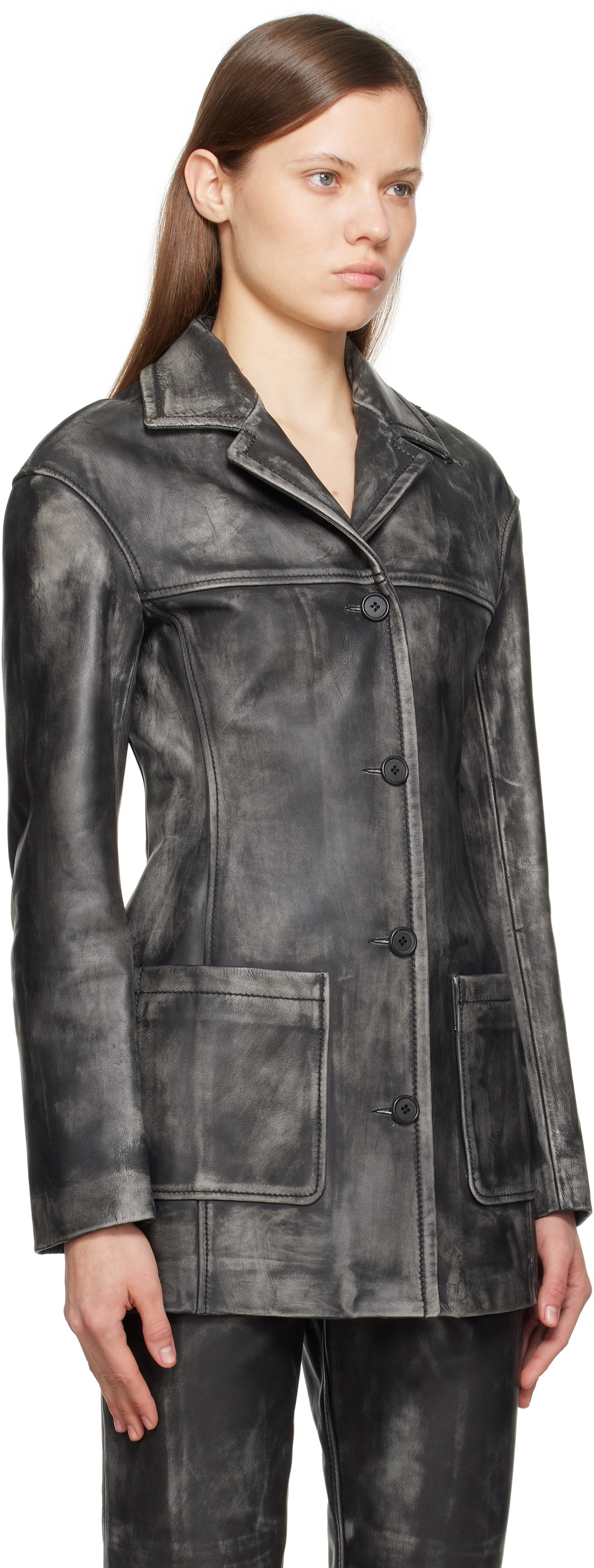 Marni Black Logo Embroidery Leather Jacket
