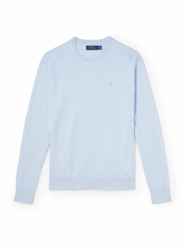 Photo: Polo Ralph Lauren - Logo-Embroidered Cotton and Recycled Cashmere-Blend Sweater - Blue