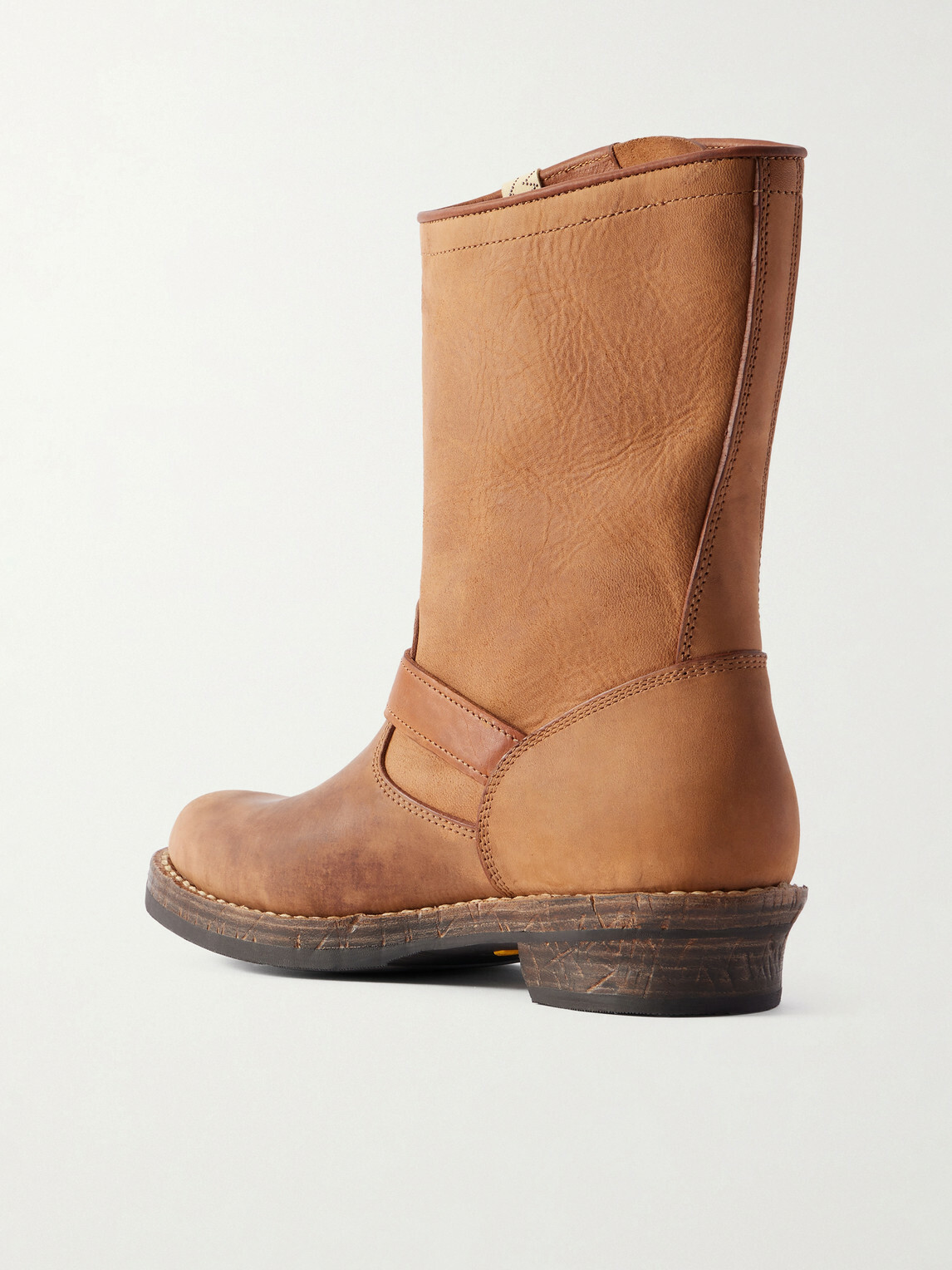 Visvim - T.W.O. Folk Distressed Buckled Textured-Leather Boots - Brown