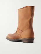 Visvim - T.W.O. Folk Distressed Buckled Textured-Leather Boots - Brown