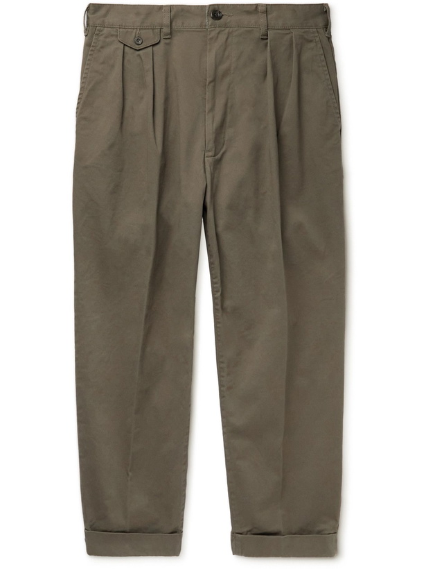 Photo: Beams Plus - Cropped Pleated Cotton-Blend Twill Trousers - Green