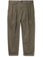 Beams Plus - Cropped Pleated Cotton-Blend Twill Trousers - Green