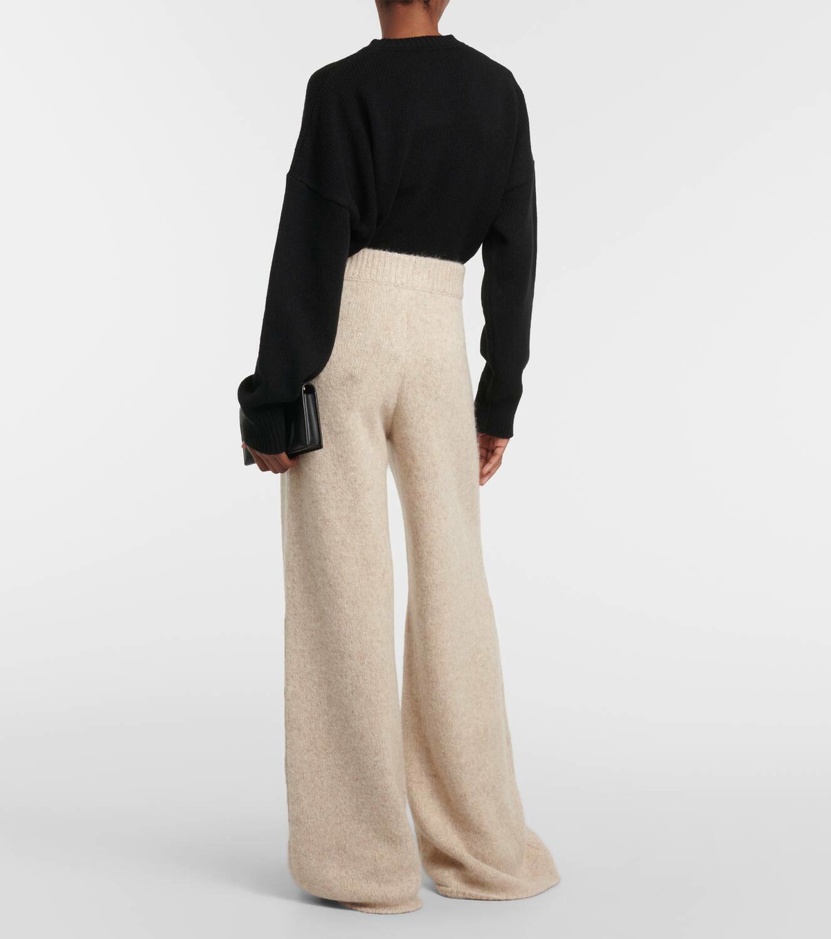 Wool-blend knit flared pants in black - Joseph