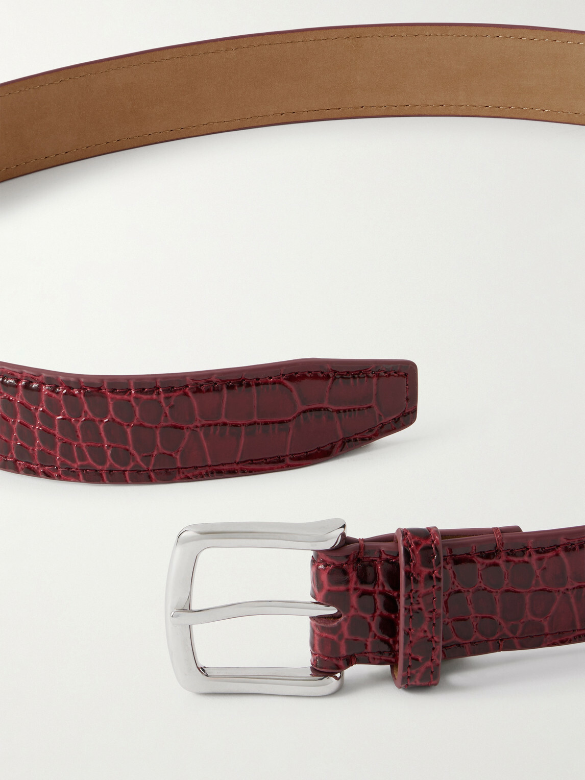 George Cleverley - 3cm Croc-Effect Leather Belt - Burgundy
