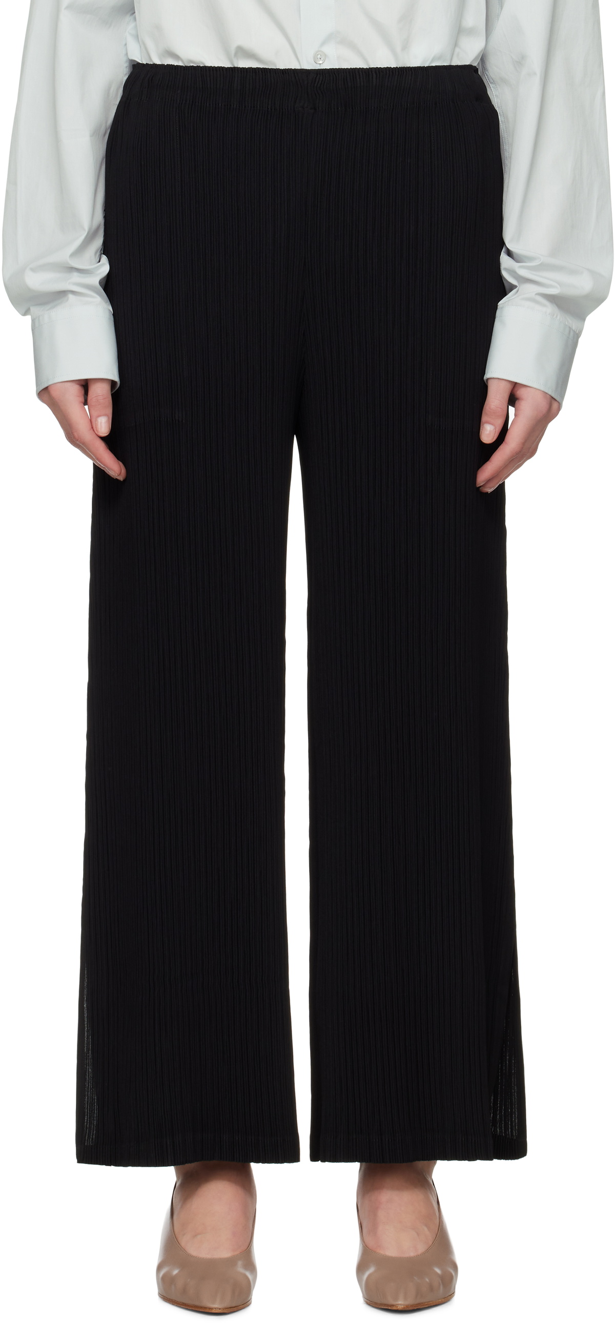 ISSEY MIYAKE Black Hatching Bottoms Trousers
