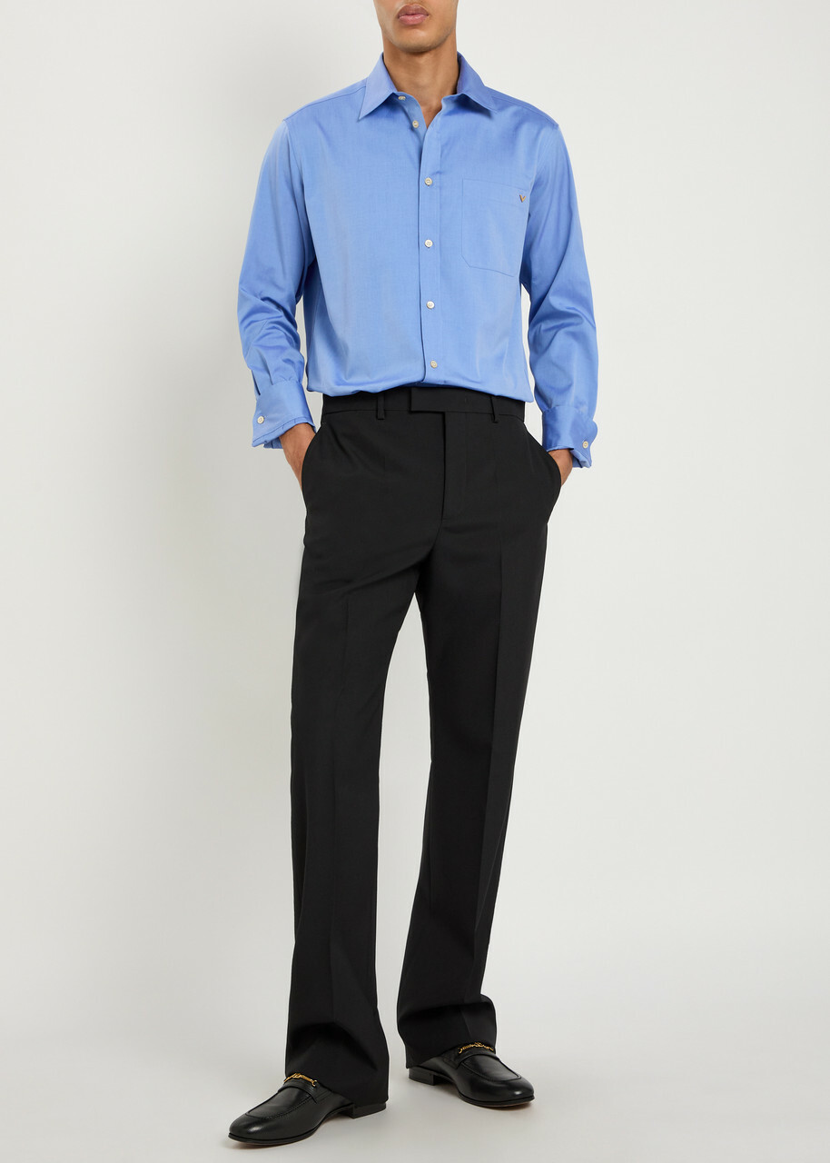 Valentino Garavani Logo Cotton Oxford Shirt Blue