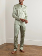 TOM FORD - Velvet-Trimmed Stretch-Silk Satin Pyjama Trousers - Green