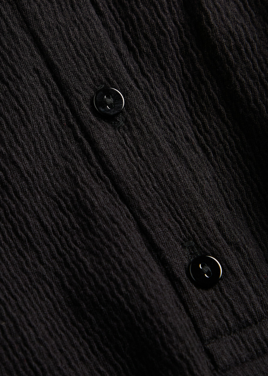 Eileen Fisher Henley Textured Cotton-blend Polo Shirt Black