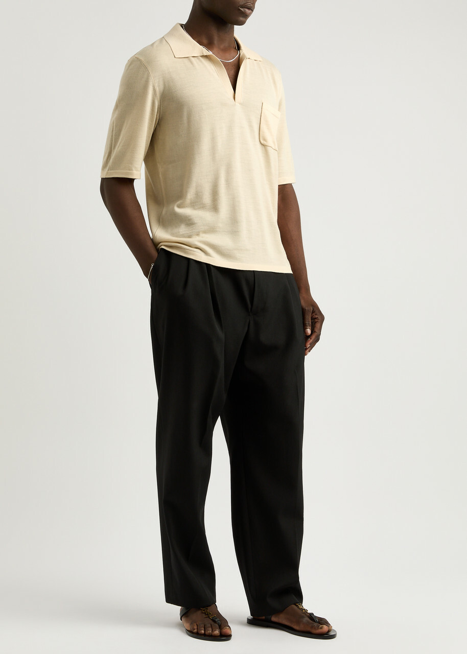 Saint Laurent Wool Polo Shirt Ecru