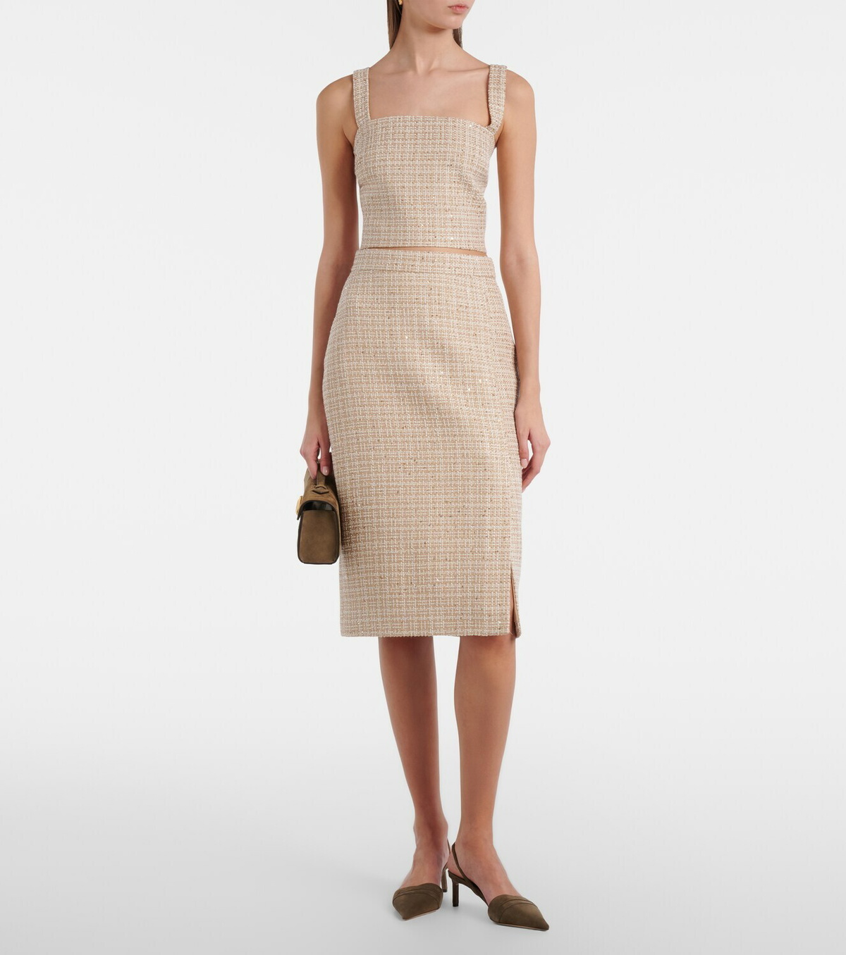 Elie Saab Checked sequined tweed crop top