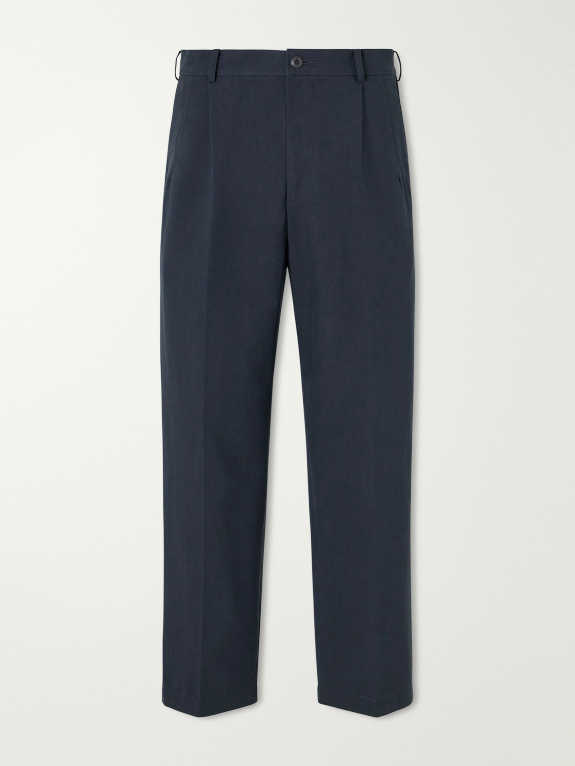 ATON - Pleated Tapered Cotton Trousers - Blue