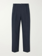 ATON - Pleated Tapered Cotton Trousers - Blue