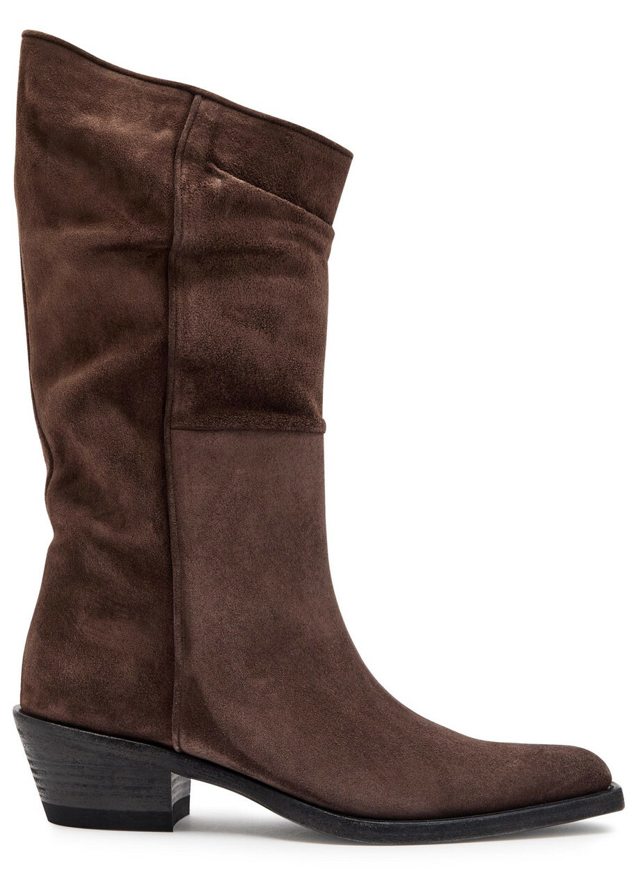 Khaite Clive 35 Draped Suede Mid-calf Boots Brown