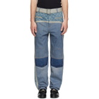 Marine Serre Blue Regenerated Denim Belted Baggy Jeans