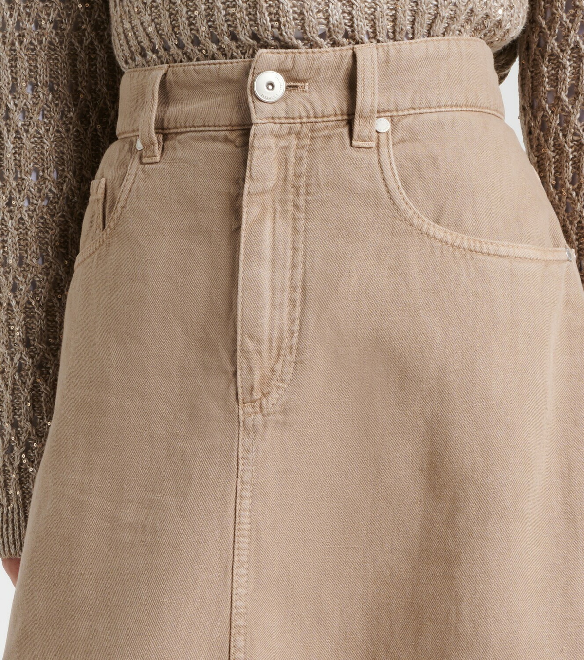 Brunello Cucinelli Cotton and linen denim midi skirt