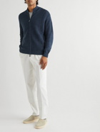 Canali - Ribbed Cotton and Cashmere-Blend Zip-Up Sweater - Blue