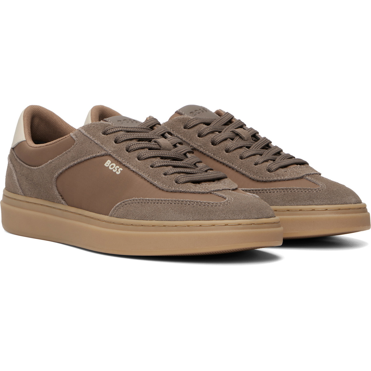 BOSS Tan Suede Trims Lace-Up Sneakers
