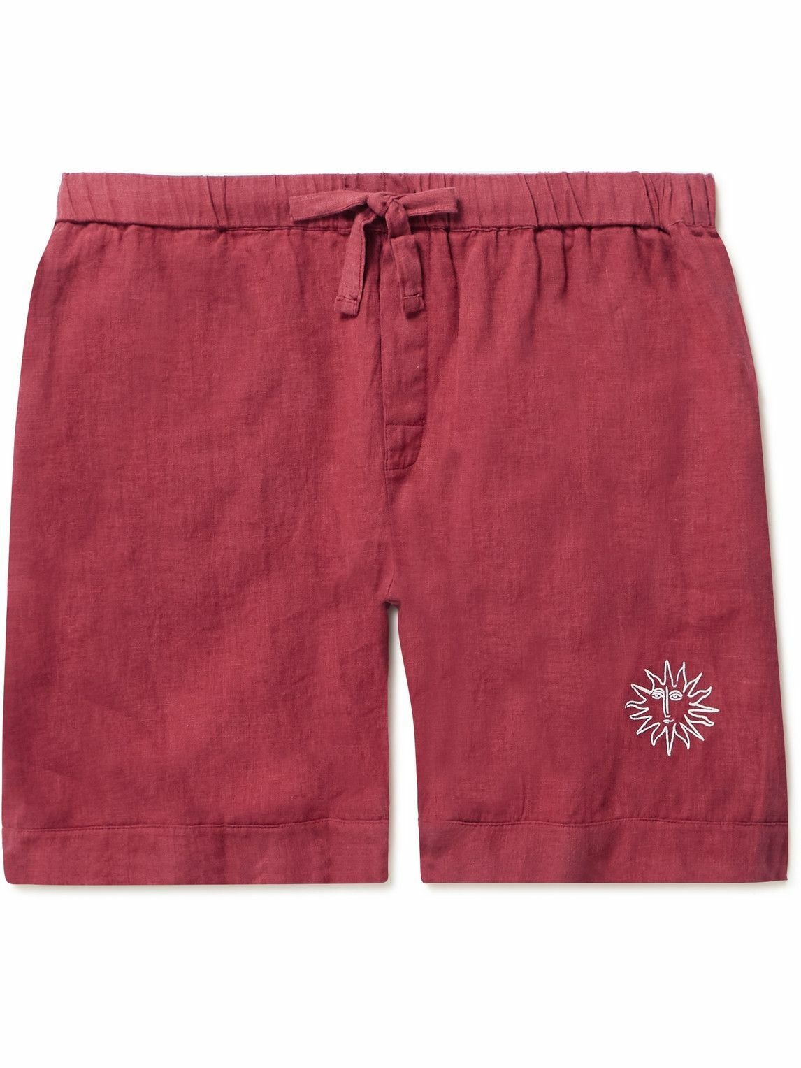 Photo: Desmond & Dempsey - Embroidered Linen Pyjama Shorts - Red