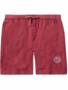 Desmond & Dempsey - Embroidered Linen Pyjama Shorts - Red