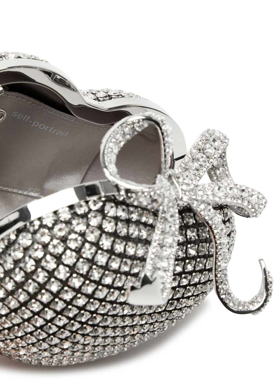 Self-portrait Heart Crystal-embellished Satin Clutch - Silver - One Size